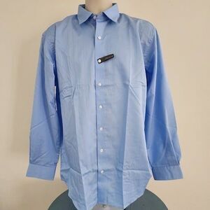 Kenneth Cole Reaction Men's Blue Point Collar Striped/Solid Dress Shirt. Size: L